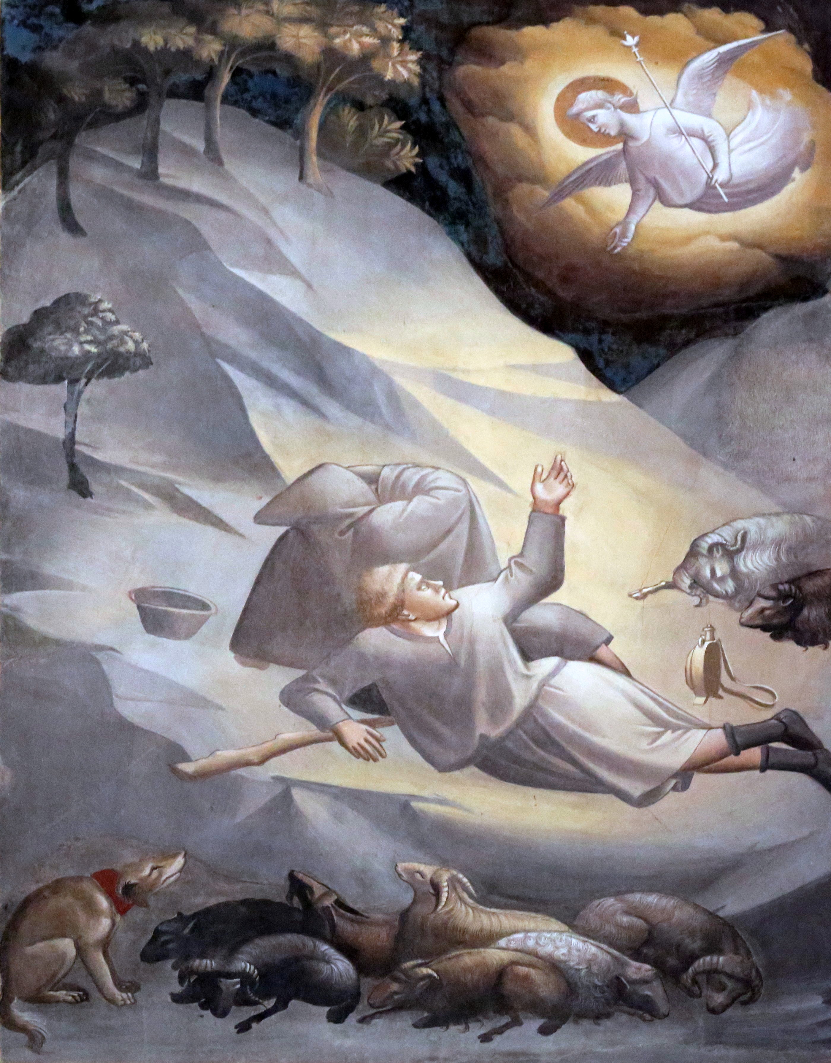 Fresco by Gaddi showing the Annunciation to the Shepherds