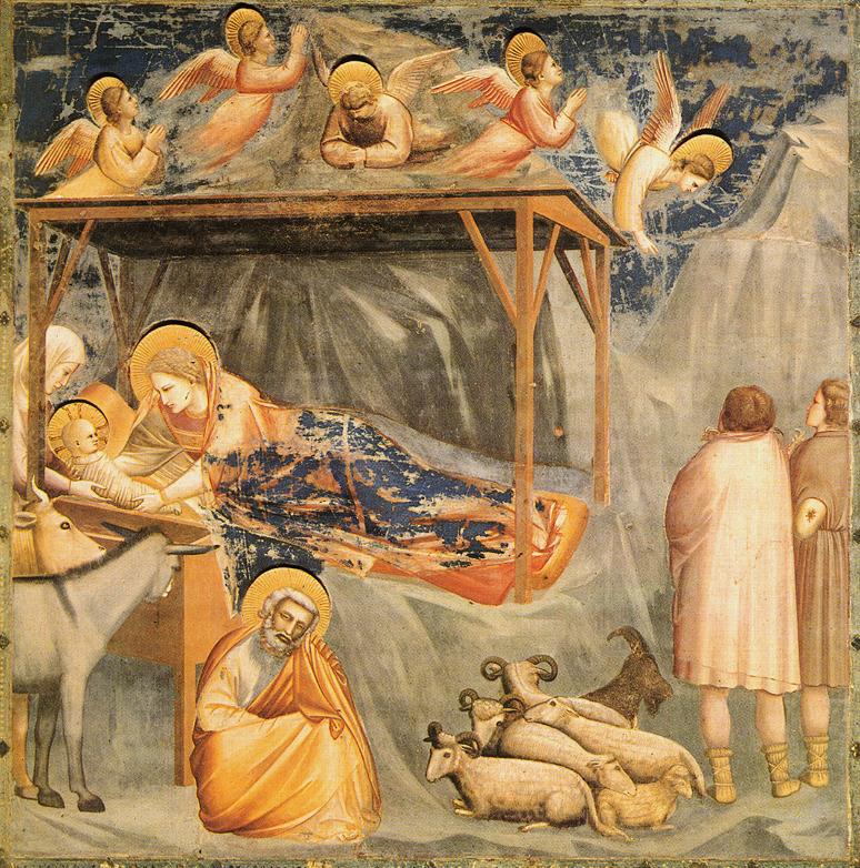 Painting by Giotto showing Angels at the Nativity